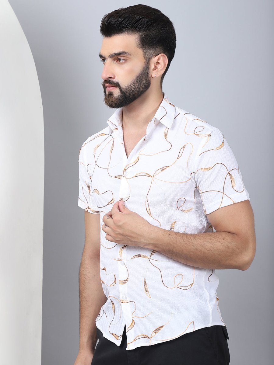 Men's Embroidered Cotton Casual Shirt - SF_960White_S