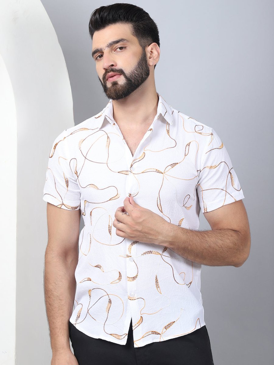 Men's Embroidered Cotton Casual Shirt - SF_960White_S