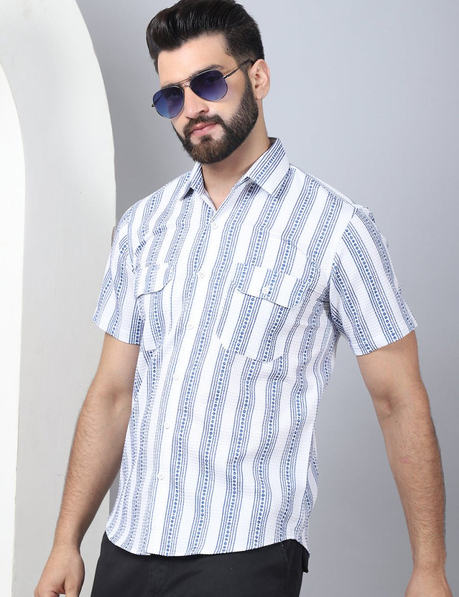 Men's Floral Printed Cotton Casual Shirt - SF_961Blue_S