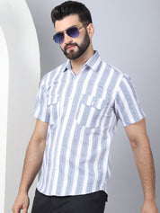 Men's Floral Printed Cotton Casual Shirt - SF_961Blue_S