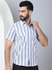Men's Floral Printed Cotton Casual Shirt - SF_961Blue_S