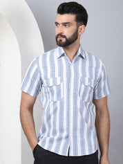 Men's Floral Printed Cotton Casual Shirt - SF_961Blue_S