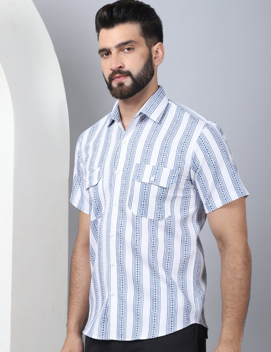 Men's Floral Printed Cotton Casual Shirt - SF_961Blue_S
