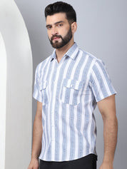 Men's Floral Printed Cotton Casual Shirt - SF_961Blue_S