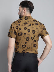 Men's Floral Printed Formal Shirt - SF_881Mustard_S