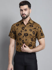 Men's Floral Printed Formal Shirt - SF_881Mustard_S