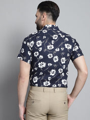 Men's Floral Printed Formal Shirt - SF_881Navy_S