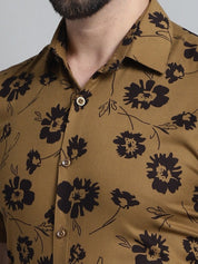 Men's Floral Printed Formal Shirt - SF_881Mustard_S