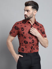 Men's Floral Printed Formal Shirt - SF_881Rust_S