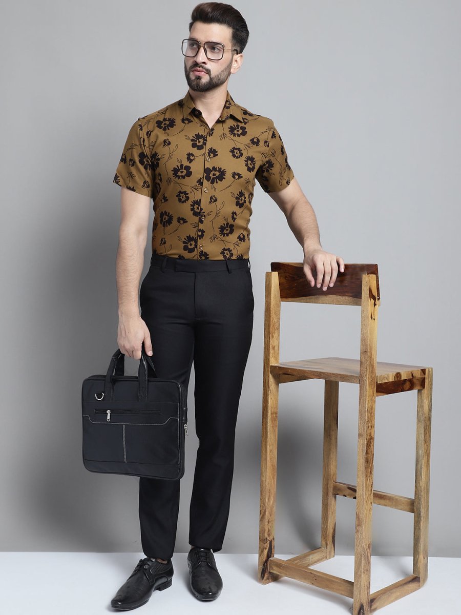 Men's Floral Printed Formal Shirt - SF_881Mustard_S