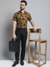 Men's Floral Printed Formal Shirt - SF_881Mustard_S