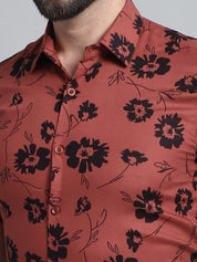 Men's Floral Printed Formal Shirt - SF_881Rust_S