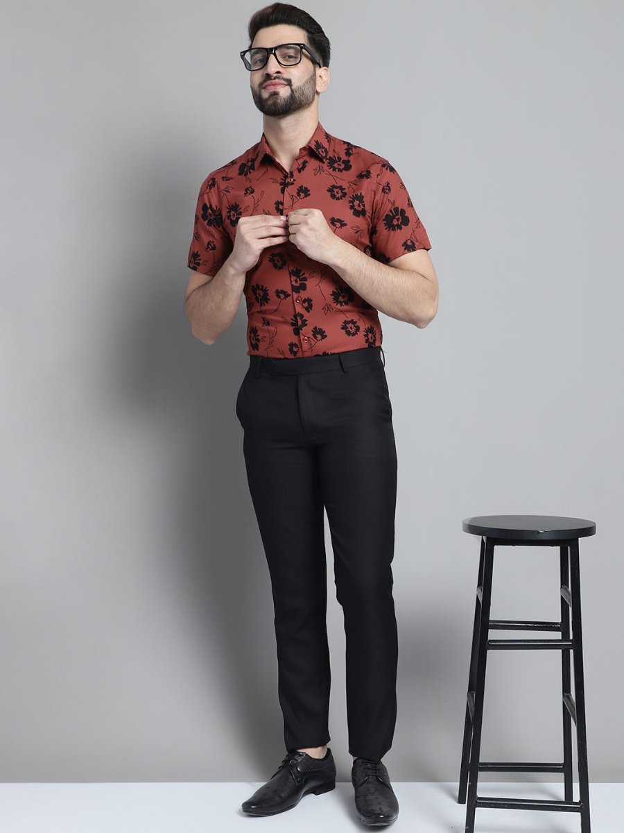Men's Floral Printed Formal Shirt - SF_881Rust_S