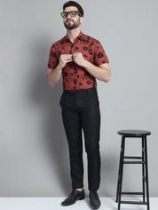 Men's Floral Printed Formal Shirt - SF_881Rust_S