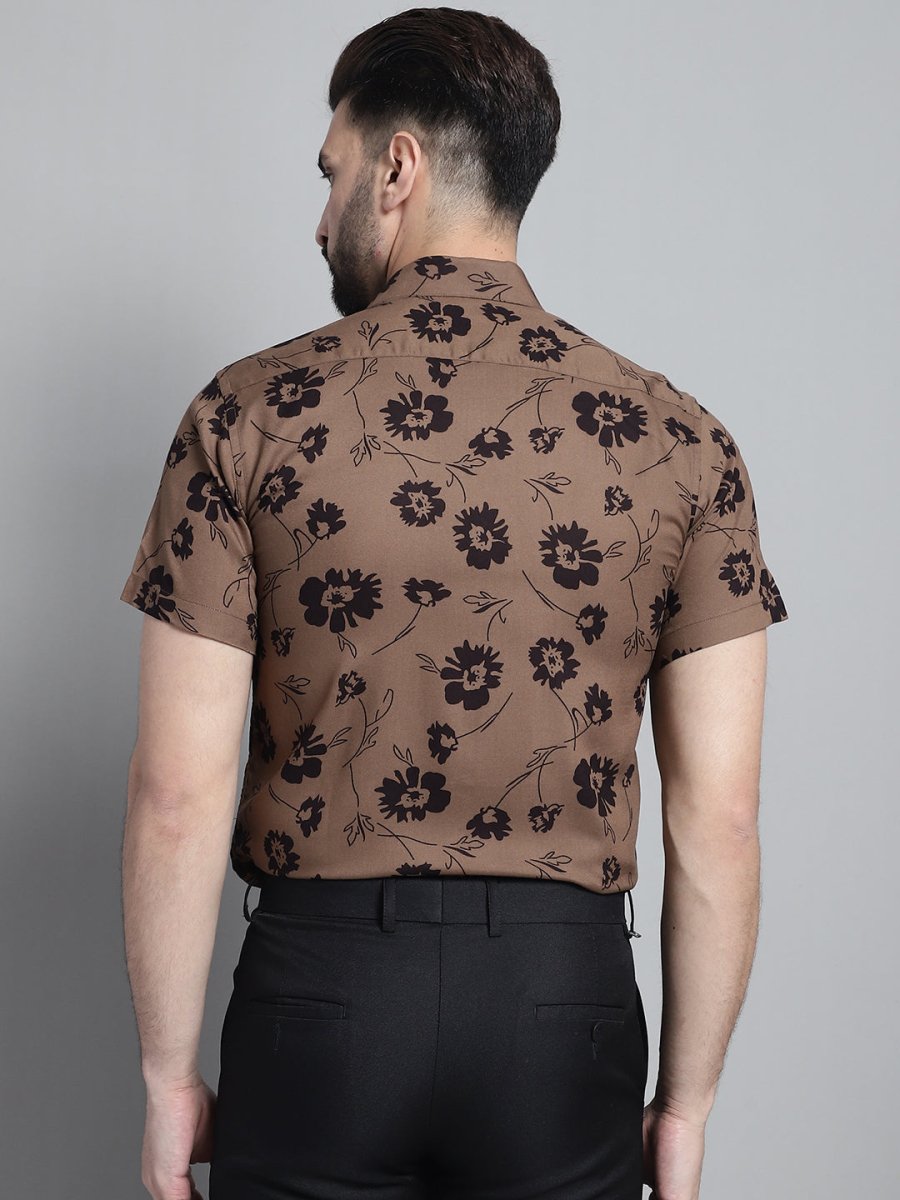 Men's Floral Printed Formal Shirt - SF_881Brown_S