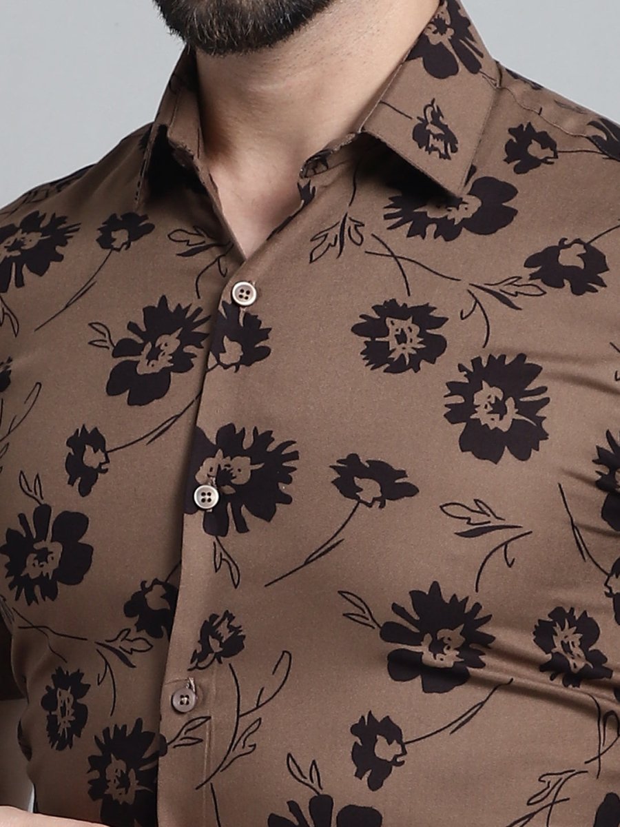 Men's Floral Printed Formal Shirt - SF_881Brown_S