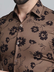 Men's Floral Printed Formal Shirt - SF_881Brown_S