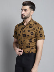 Men's Floral Printed Formal Shirt - SF_881Mustard_S