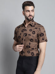Men's Floral Printed Formal Shirt - SF_881Brown_S