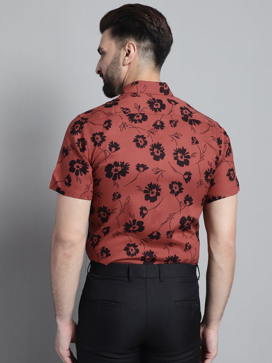 Men's Floral Printed Formal Shirt - SF_881Rust_S