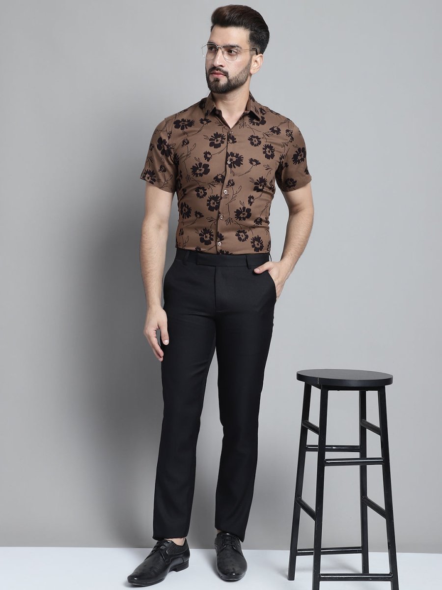 Men's Floral Printed Formal Shirt - SF_881Brown_S