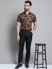 Men's Floral Printed Formal Shirt - SF_881Brown_S