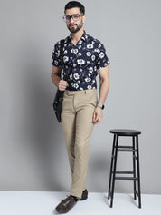 Men's Floral Printed Formal Shirt - SF_881Navy_S
