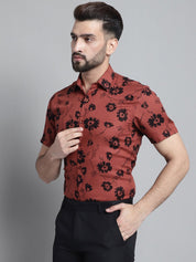 Men's Floral Printed Formal Shirt - SF_881Rust_S