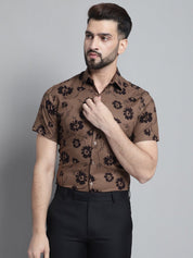 Men's Floral Printed Formal Shirt - SF_881Brown_S