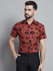 Men's Floral Printed Formal Shirt - SF_881Rust_S