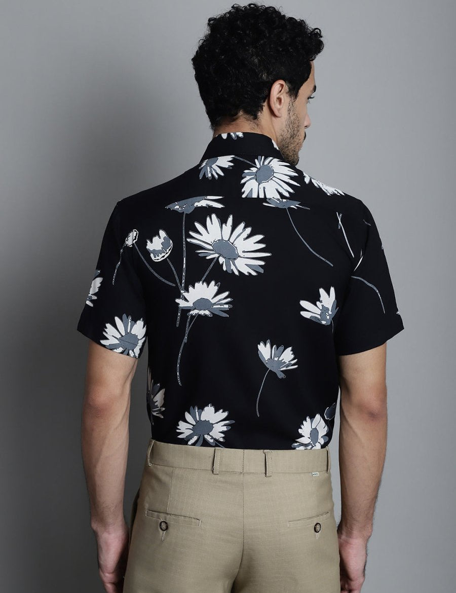 Men's Floral Printed Formal Shirts - SF_896Black_S