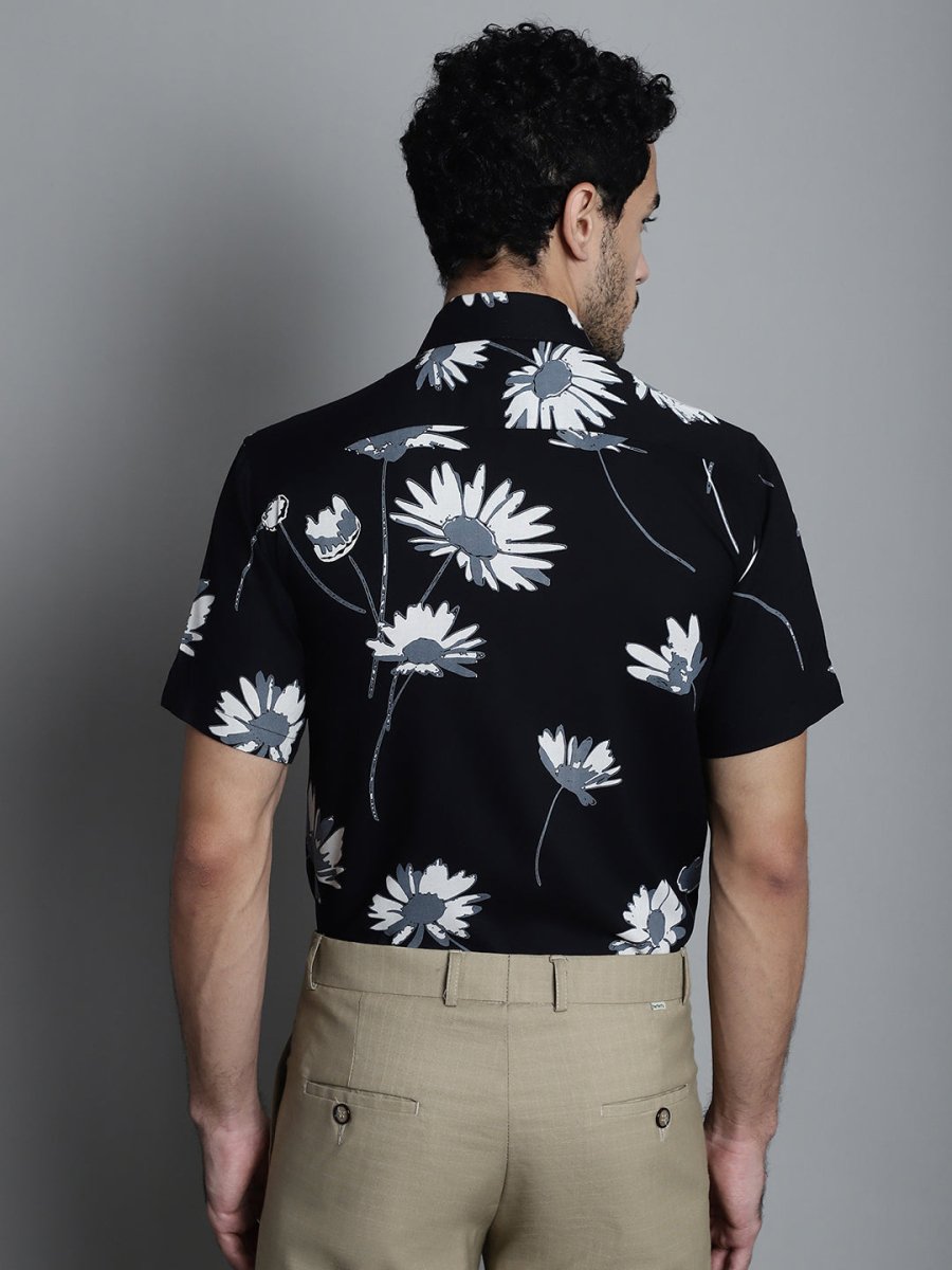 Men's Floral Printed Formal Shirts - SF_896Black_S