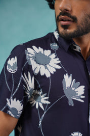 Men's Floral Printed Formal Shirts - SF_896Navy_S