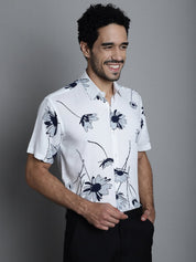 Men's Floral Printed Formal Shirts - SF_896White_S