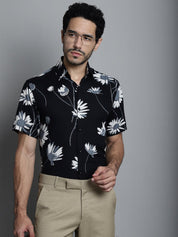 Men's Floral Printed Formal Shirts - SF_896Black_S