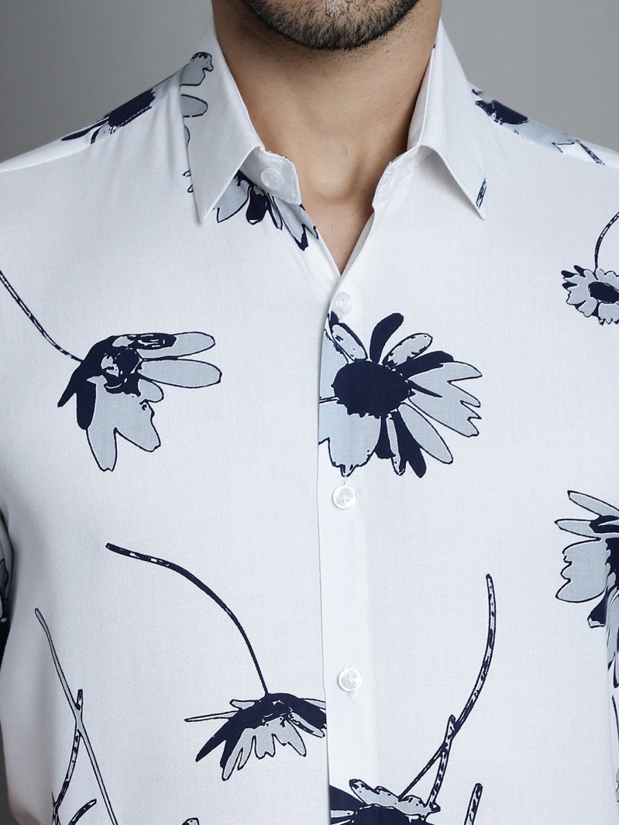 Men's Floral Printed Formal Shirts - SF_896White_S