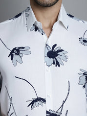 Men's Floral Printed Formal Shirts - SF_896White_S