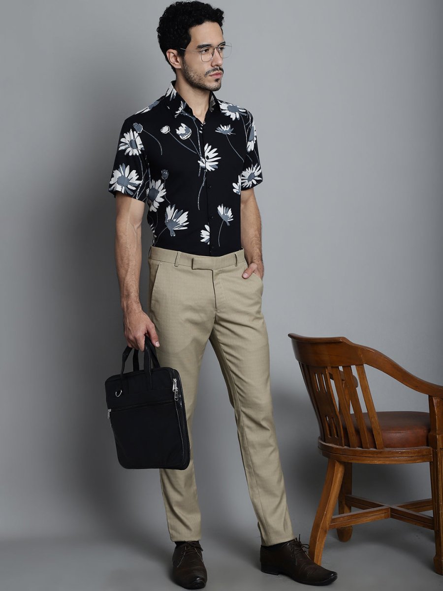 Men's Floral Printed Formal Shirts - SF_896Black_S