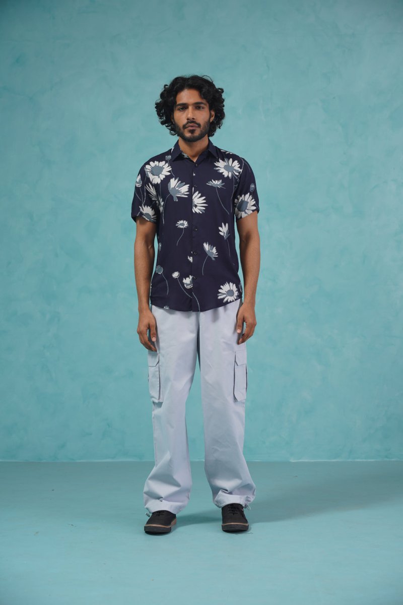 Men's Floral Printed Formal Shirts - SF_896Navy_S