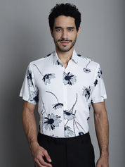 Men's Floral Printed Formal Shirts - SF_896White_S