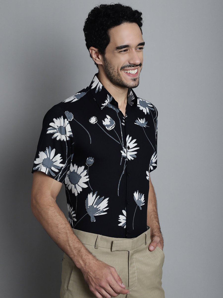 Men's Floral Printed Formal Shirts - SF_896Black_S