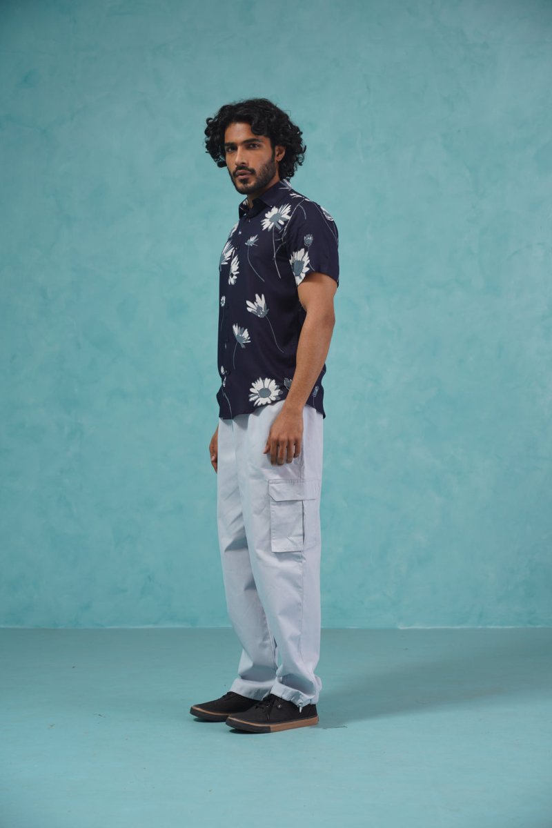 Men's Floral Printed Formal Shirts - SF_896Navy_S