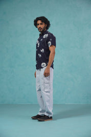 Men's Floral Printed Formal Shirts - SF_896Navy_S