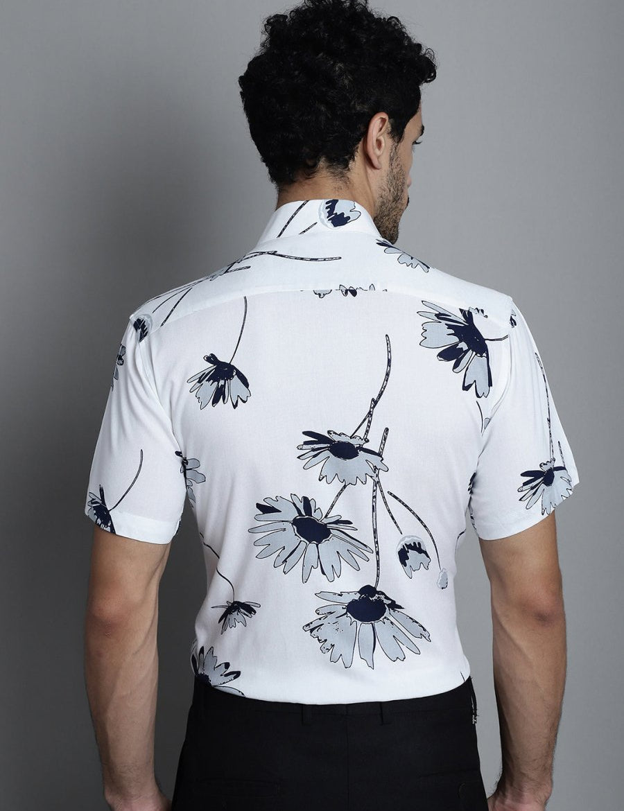 Men's Floral Printed Formal Shirts - SF_896White_S