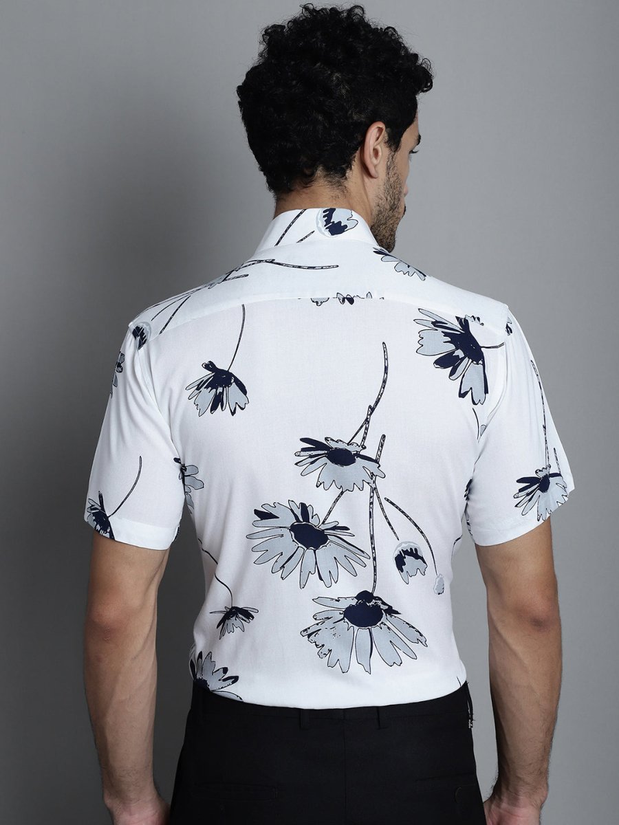 Men's Floral Printed Formal Shirts - SF_896White_S