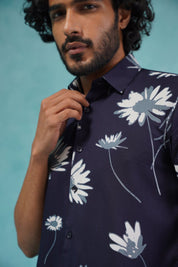 Men's Floral Printed Formal Shirts - SF_896Navy_S