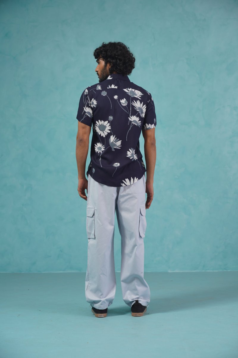 Men's Floral Printed Formal Shirts - SF_896Navy_S