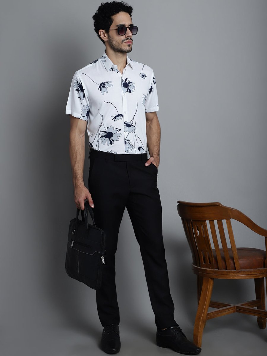 Men's Floral Printed Formal Shirts - SF_896White_S