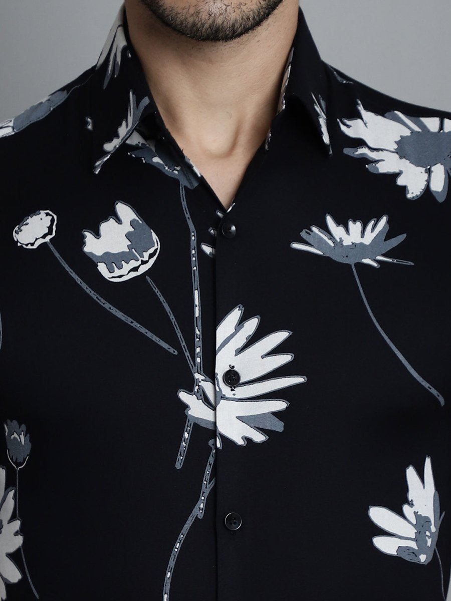 Men's Floral Printed Formal Shirts - SF_896Black_S