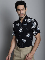 Men's Floral Printed Formal Shirts - SF_896Black_S
